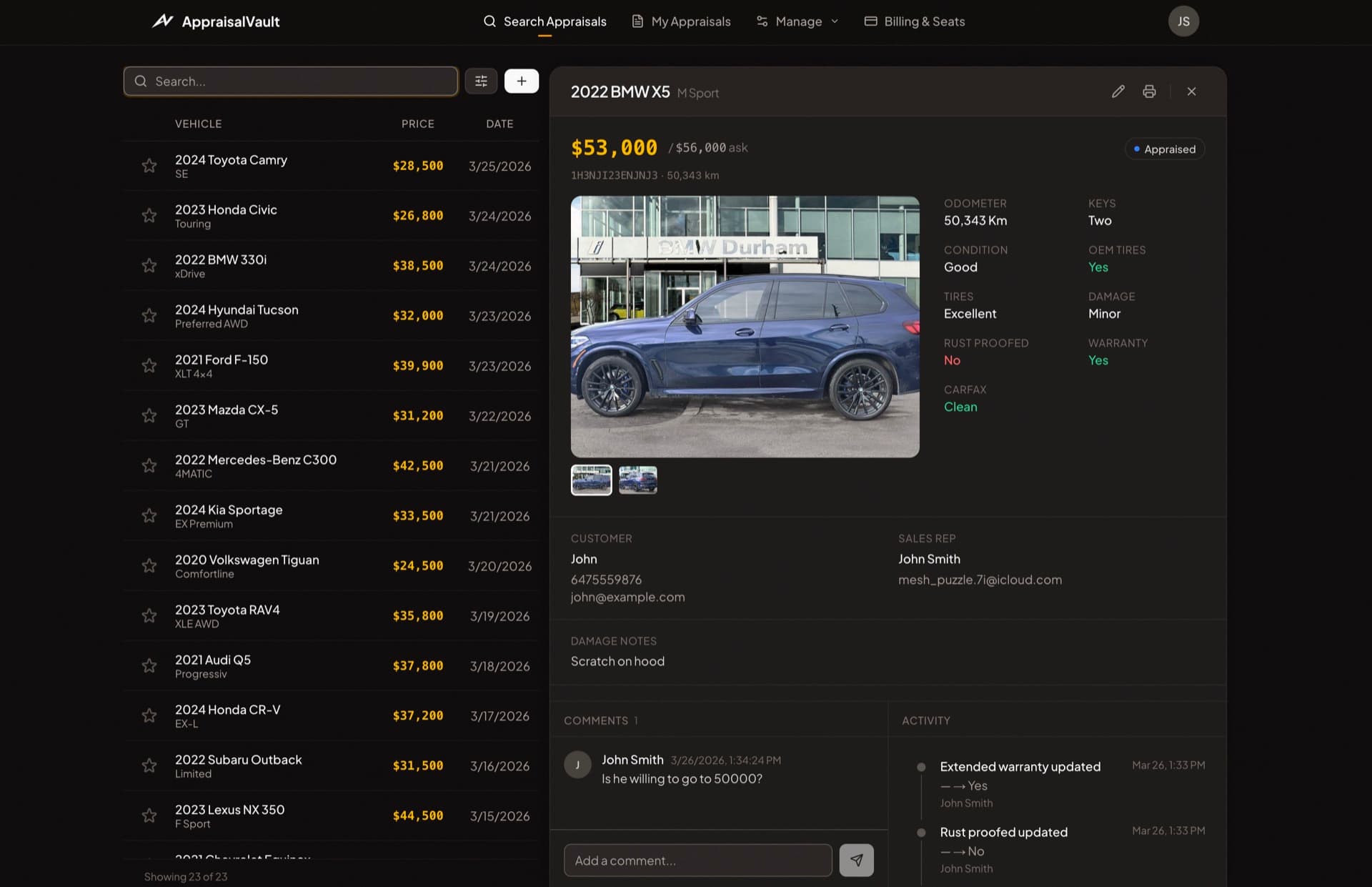 Appraisal Vault portal – Appraisals page